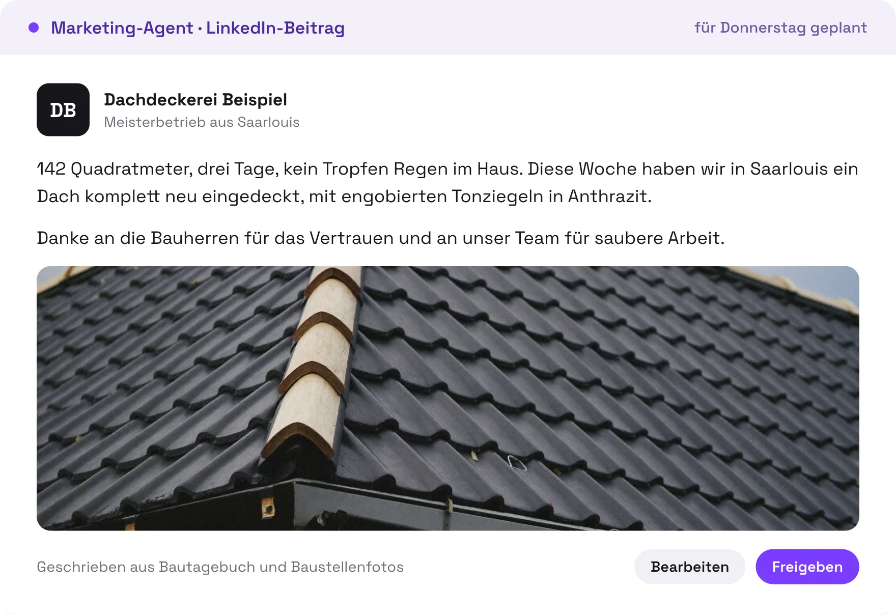 Beispiel eines LinkedIn-Beitragsentwurfs des Marketing-Agenten